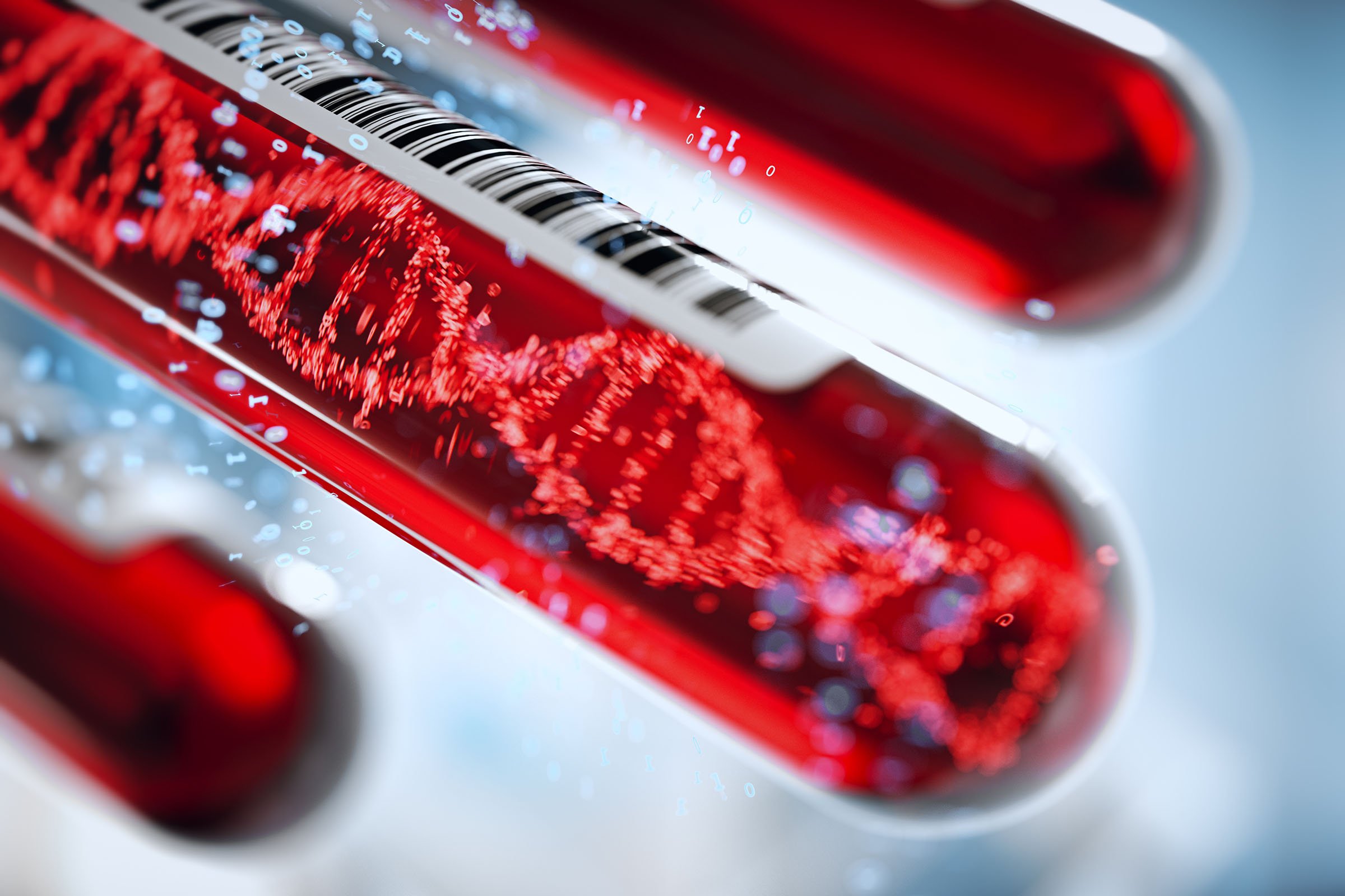 Molecule of DNA forming inside the test tube in the blood test.