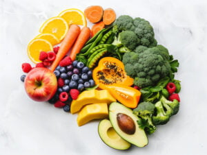 Brain made from nearly laid out healthy food.